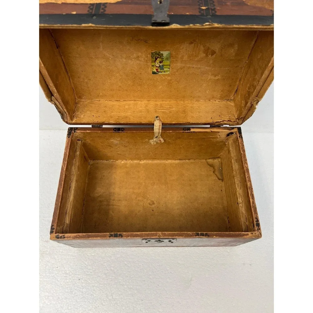 Wood Dollhouse Steamer Trunk Miniature Antique Storage Box Chest SALESMAN SAMPLE